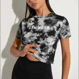 SHEIN Letter Graphic Tie Dye Crop Athletic Tee Shirt XL